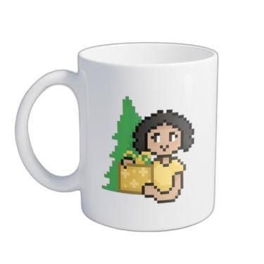 Imagem de Caneca Xícara de Café Porcelana 300ml Com Desenho Pixelizada Natal