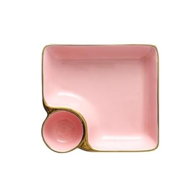 Imagem de Bandeja de cerâmica para bolinhos de massa com molho para servir utensílios de mesa de cozinha fácil de limpar, adequada para casa ou restaurante, etc. (rosa dourado, 1 peça)