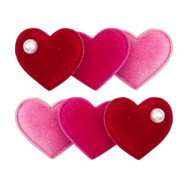 Imagem de Lanmerry 2 peças de clipes de cabelo de coração de veludo para meninas, clipes de corações vermelhos, acessórios de cabelo para mulheres e meninas, fantasias de cupido rosa