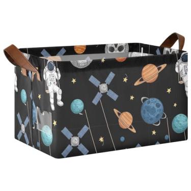 Imagem de Cestos de prateleira Space Astronaut com 2 alças, 40 x 29 x 25 cm, organizador de toalhas dobrável para armário para organização e armazenamento, quarto, pacote com 2