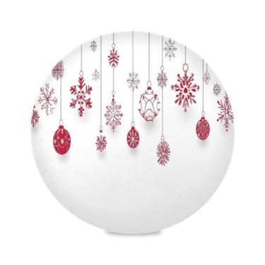 Imagem de Wassud Jogo americano vermelho decoração de Natal tapetes de mesa redondos para cozinha e jantar tapetes laváveis resistentes ao calor decoração de mesa 39 cm