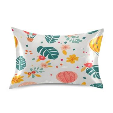 Imagem de Wassud Fronhas de cetim com balões de ar quente, flores para cabelo e pele, fronhas de seda lisa, tamanho padrão, capas de almofada respiráveis com fecho de envelope