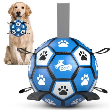 Imagem de QDAN Brinquedos de cordas para cães, bola de futebol com alças, brinquedos interativos para cães para cabo de guerra, para filhotes, brinquedo de puxar para cães, brinquedo de