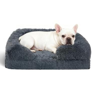 Imagem de Cama ortopédica para cães médios de espuma viscoelástica confortável para animais de estimação com laterais, sofá-cama fofa com fundo antiderrapante cinza escuro M