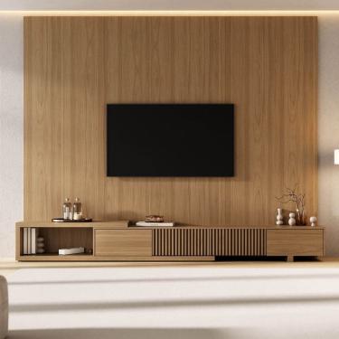 Imagem de Rack Extensível com Painel para Tv até 86 Polegadas Ripado 280x250cm Aruá Cabecasa Madeiraoriginals Jatoba