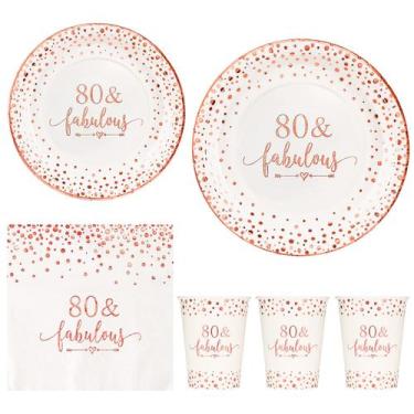 Imagem de Conjunto de talheres de festa Crisky Rose Gold 80th Birthday 24 Convid