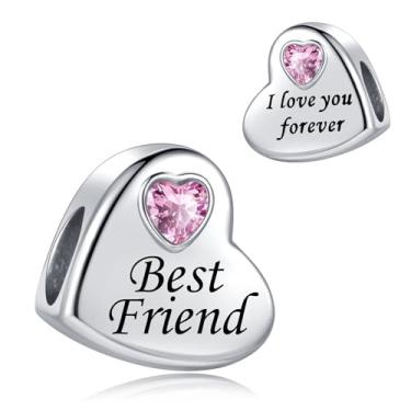 Imagem de Best Friend Pink Love Heart Charm Fits Pandora Charms Pulseiras Natal Aniversário Joias Presente para Mulheres Irmã Amizade Família