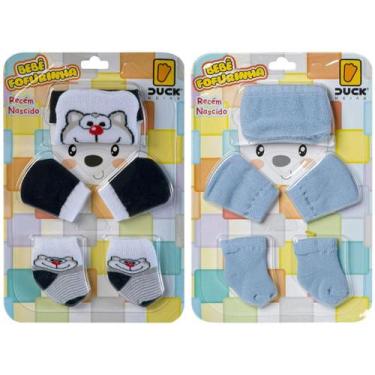 Imagem de 2 Kit Bebê Meias Touca Luvas Recém Nascido Menino Saída Maternidade - 