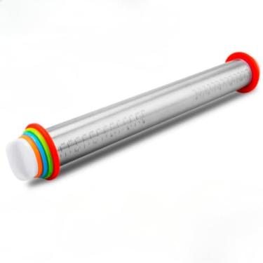 Imagem de Rolo de Massas Profissional 43cm Aço Inoxidável Antiaderente Ajustável Pra Pizza Pão Macarrão