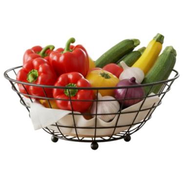 Imagem de Fruteira De Mesa Organizador De Frutas Cesto de Frutas de Metal e Bse de Madeira Cesta de Armazenamento de Frutas