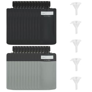 Imagem de Diakey Pacote com 24 bolsas de viagem para artigos de higiene pessoal, aprovado pela TSA, recipientes de 85 g à prova de vazamento, bolsas vazias de líquido recarregáveis com 5 funis para loção de