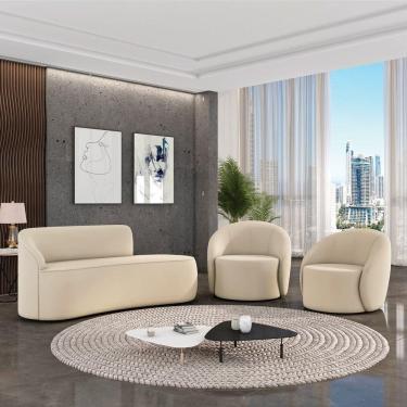 Imagem de Sofá 2 Lug Orgânico140cm Morgan E 2 Poltronas Giratória Lua Cotelê-veludo Bege D03 - D`rossi