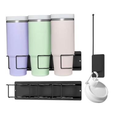 Imagem de Suporte de copo magnético de aço carbono ajustável para economia de espaço e organizador de tampa para geladeira de cozinha