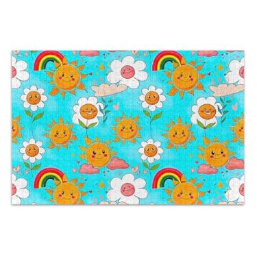 Imagem de Quebra-cabeça flores alegres sol céu azul 500 peças adultos flor pintura animal quebra-cabeça cena outono família branco presentes de elefante, 51 x 37 centímetros