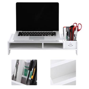 Imagem de Zerodis Suporte para Monitor de Computador Suporte para Monitor Placa Artificial Desktop Laptop Riser Com Gaveta e Suportes para Caneta para de PC Prateleira de Armazenamento de Mesa de Escritório para Computador de Escritório Doméstico