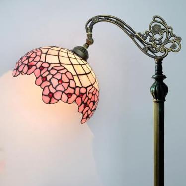 Imagem de Luminária de chão estilo Tiffany com vitral em arco, 30x45x160 cm, haste flexível ajustável, luminária de canto para leitura, decoração para quarto e sala de estar, flor de cerejeira.