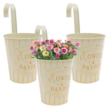 Imagem de Plantadores suspensos de 30,5 cm, cabide de plantas com orifícios de drenagem e gancho para plantas internas e externas, vaso de flores de ferro para cerca e varanda, decoração de casa