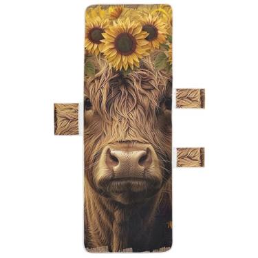 Imagem de Capa de toalha para espreguiçadeira vintage highland vaca girassol espreguiçadeira de piscina lounge de praia lavável 85 x 76 centímetros