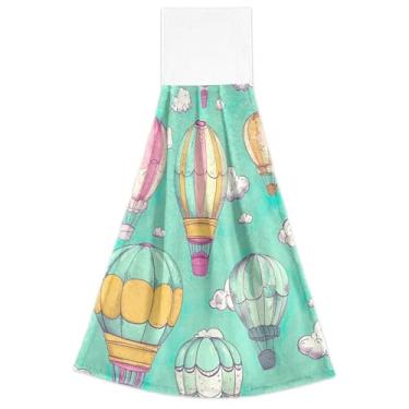 Imagem de Joitme Bonito balão de ar quente verde outono toalhas de mão com laços para pendurar toalhas de forno conjunto de 2 toalhas de cozinha altamente absorventes fofas decorativas, 46 x 35 centímetros