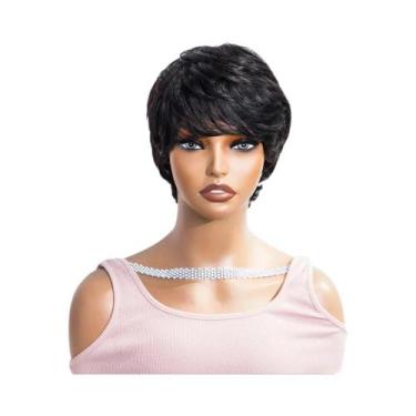 Imagem de Peruca De Cabelo Humano Curta Estilo Pixie Com Franja Para Mulheres Br