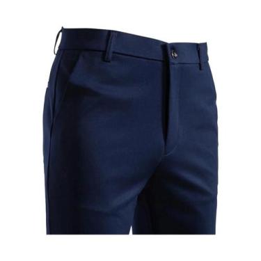Imagem de Calças Casuais Slim Fit Em Caqui Para Homens Com Cintura Elástica Moda
