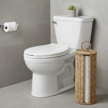 Imagem de Geiserailie Armazenamento de papel higiênico extra de algas marinhas com 4 mega rolos, suporte de papel higiênico de vime, suporte de cesta de tecido com tampa, organizador de lenços decorativos com