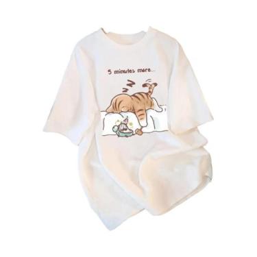 Imagem de Camiseta Feminina De Algodão Para O Verão Com Estampa De Gato Dormindo