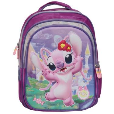 Imagem de Mochila Escolar Infatil Stitch Lilás Angel Feminina Grande - Plike