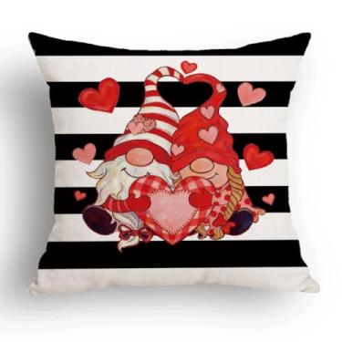 Imagem de Capa de almofada de dia dos namorados 45,7 x 45,7 cm, capa de almofada com estampa de coração de casal de gnomo, preto e branco, fronha decorativa romântica para sala de estar, sofá, decoração dos