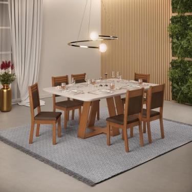 Imagem de Conjunto Sala de Jantar 6 Cadeiras Tampo de Vidro Dj Moveis Kiara Freijó Maite Moca