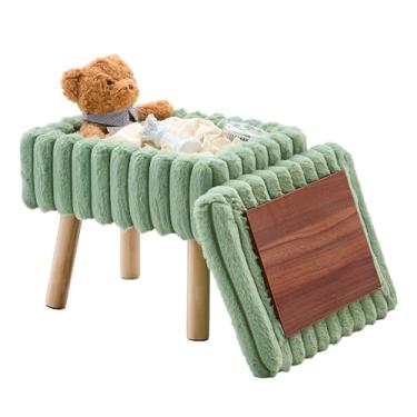 Imagem de Wimarsbon Otomano de armazenamento, banquinho macio de pele sintética com assento acolchoado, pequena cadeira de leitura, apoio para os pés com bandeja de madeira para sofá, mini mesa de centro ou