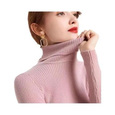 Imagem de Suéter De Inverno Feminino Térmico Com Gola Alta Listrada, Tricotado, 