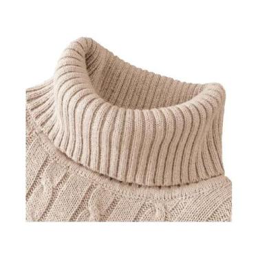 Imagem de Suéter Masculino De Tricô Gola Alta Manga Longa Slim Fit Pesado Casual
