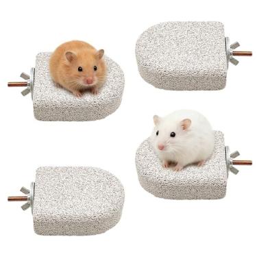 Imagem de kathson 4 peças de brinquedos para mastigar hamster, pedras de bloco de lava de porquinho-da-índia, pedras vulcânicas, pedras vulcânicas, pedras de chinchila, poleiro de rato, plataforma de escalada