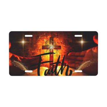 Imagem de Placa de carro decorativa Faith Jesus. Placa de metal para carro. Placa de alumínio Noverlty impermeável Colorfast 30 x 15 cm