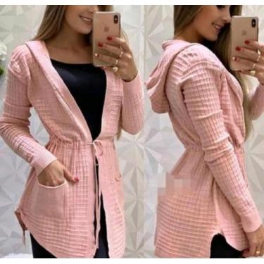 Imagem de Cardigan Feminino Trico La Capuz Bolso Blusas Femininas - Adquirido Sh