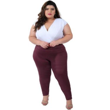 Imagem de Calça Skinny Feminina Plus Size com Bolsos Cintura Média Tecido 3D Cat