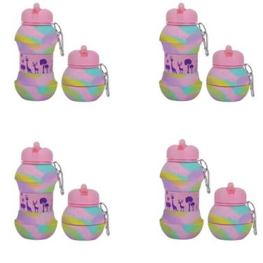 Imagem de kit 4 Garrafa de agua Retrátil de Silicone dobravel futebol novidade p