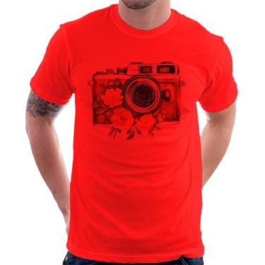 Imagem de Camiseta Máquina Fotográfica Vintage e Flores - Foca na Moda, Vermelho