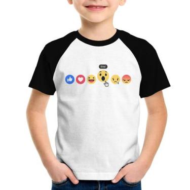 Imagem de Camiseta Raglan Infantil Reações Facebook Eita! - Foca na Moda, Branco