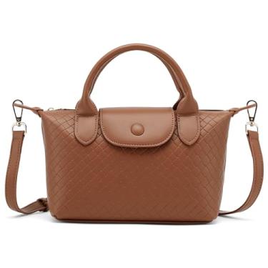 Imagem de Kiss Sea Bolsa feminina de couro de tecido, bolsa pequena com alça superior, bolsa transversal para uso diário, viagens, Marrom-1
