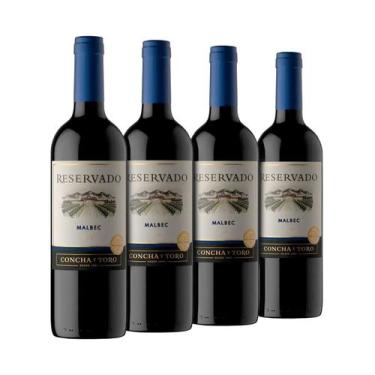 Imagem de Kit 4 Vinhos Chileno Concha Y Toro Reservado Malbec 750ml