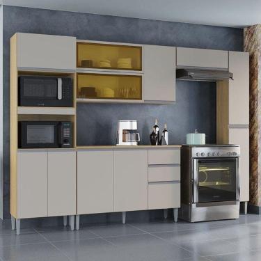 Imagem de Cozinha Ambiente Aline Balcão Com Tampo E Paneleiro Damasco Off White - Poquema