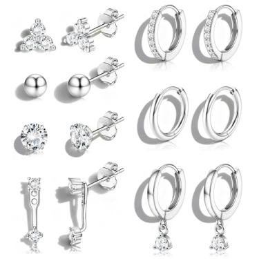 Imagem de Tungary Conjunto de brincos de cartilagem banhados a ouro 14 K para piercing múltiplo de aço cirúrgico hipoalergênico, joias delicadas, presentes de ouro/prata, Aço inoxidável, Zircônia cúbica