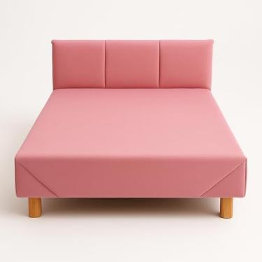 Imagem de Cama Box Pet Suede para Cachorro e Gato com Cabeceira – 60cm e 80cm, Estrutura em Madeira, Confortável(ROSA,80CM)