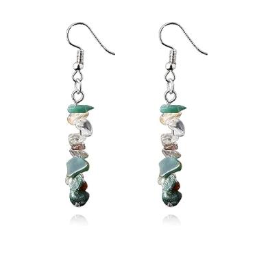 Imagem de XYAYOU Brincos pendentes de pedras de cristal coloridas naturais para mulheres, meditação, ioga, joias, Small, Zinco, Sem pedra preciosa