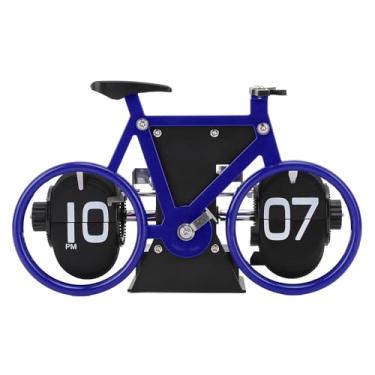 Imagem de AYNEFY Relógio Flip retrô, Despertador Em Formato de Bicicleta de Aço Inoxidável Com Função de Lembrete Display de Número Grande Ornamento de Mesa Operacional Mecânico para Quarto de (Azul)