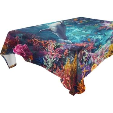 Imagem de Blueangle Toalha de mesa colorida de recifes de corais – Toalha de mesa retangular de poliéster impermeável e resistente a manchas para interior e exterior, 152 x 228 cm #205