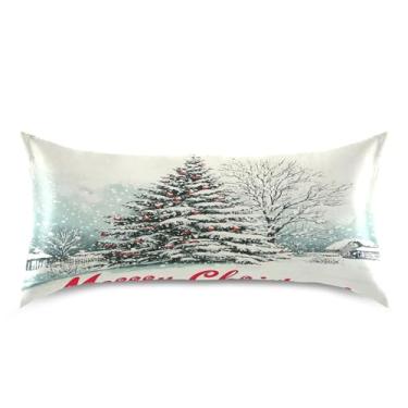 Imagem de Blueangle Fronha vintage de cetim de árvore de Natal para cabelo e pele, fronha de seda, tamanho king (50,8 x 101,6 cm) - Capas de almofada de cetim refrescantes com fecho de envelope (936)