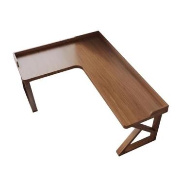 Imagem de hezhuhe2258 Mesa de computador para escritório doméstico moderna fazenda em forma de L, mesa de canto de madeira de pinho para escritório em casa (M)